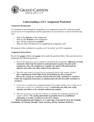 UNV 103 Week 2 Understanding a GCU Assignment Activity