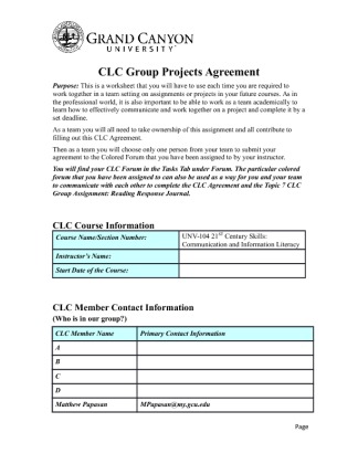 UNV 104 Week 5 Collaborative Learning Community (CLC) Assignment &...