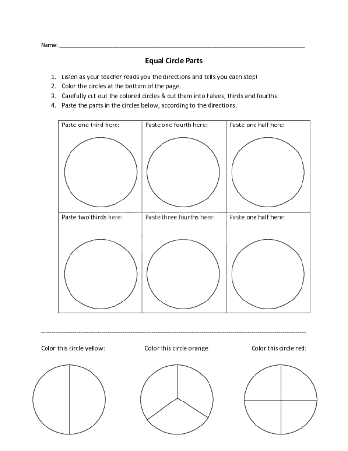 Math Worksheet Equal Circle Parts