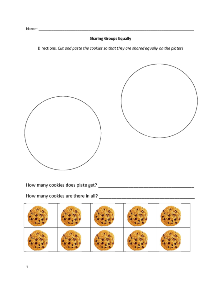 Sharing Groups Equally Worksheet Using Cookies
